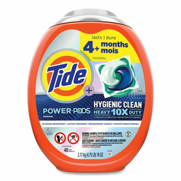 Tide Hygienic Clean Heavy 10x Duty Power Pods, Original Scent, 76 oz Tub, 45 Pods, 4PK 80735044